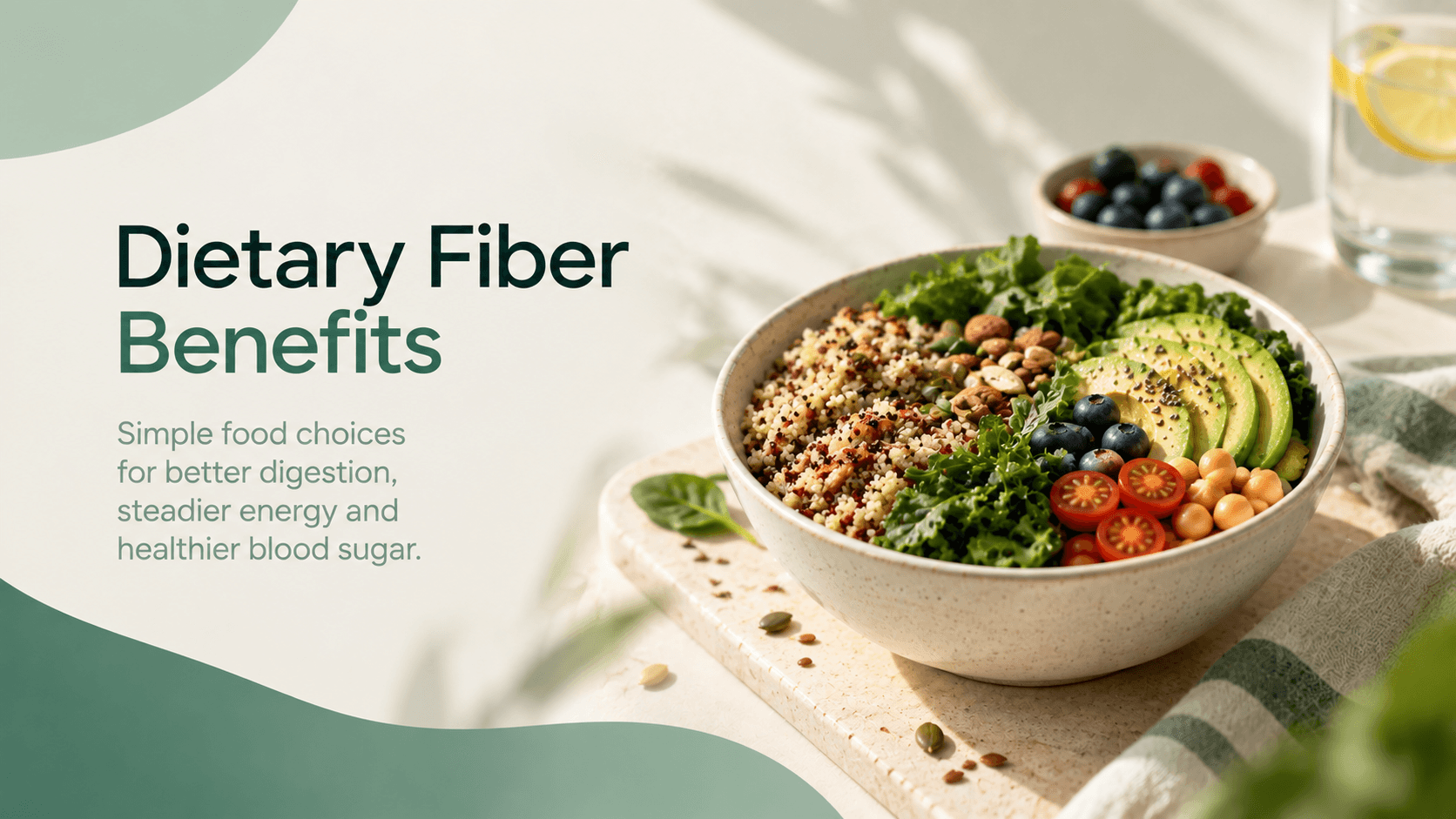 A healthy food bowl representing key dietary fiber benefits for blood sugar and digestion
